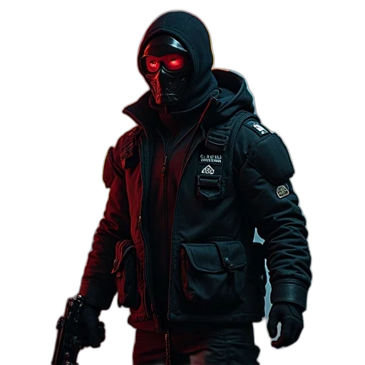 jacket, mask, weapon, staff transparent PNG cut-out