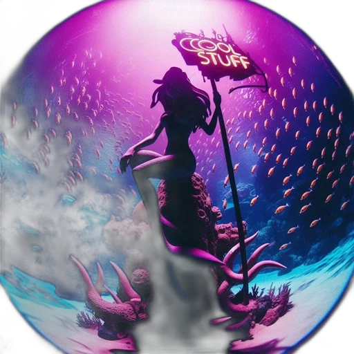 umbrella, staff, fantasy art, vaporwave transparent PNG cut-out
