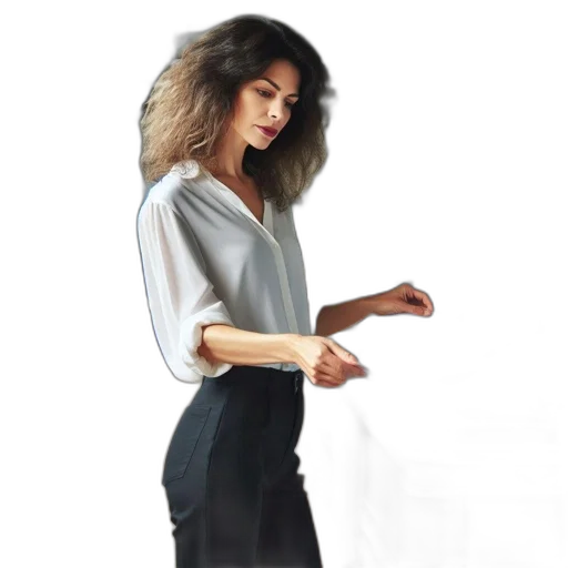 dress, hair, staff, jacket transparent PNG cut-out