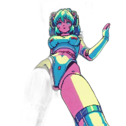robot, dress, staff, vaporwave transparent PNG cut-out