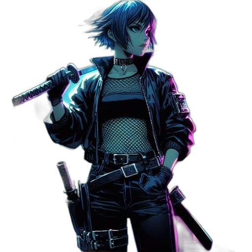 jacket, weapon, sword, cyberpunk transparent PNG cut-out