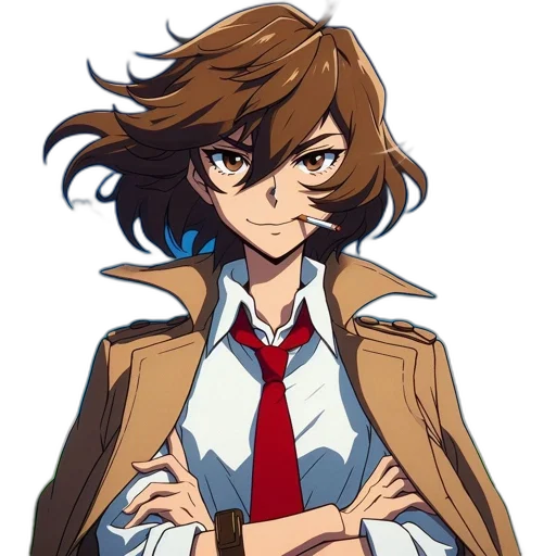 jacket, staff, face, hair transparent PNG cut-out