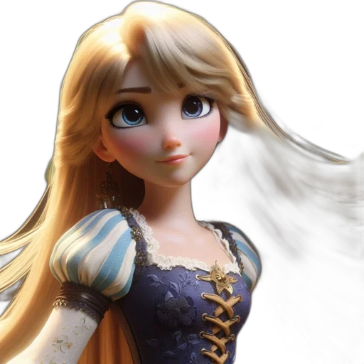 dress, hair, face, 3d render transparent PNG cut-out