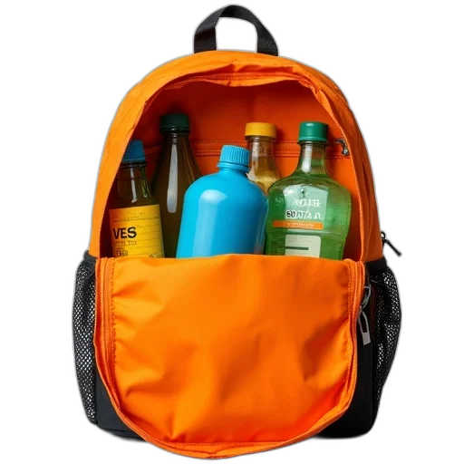 bottle, vibrant, orange, backpack transparent PNG cut-out