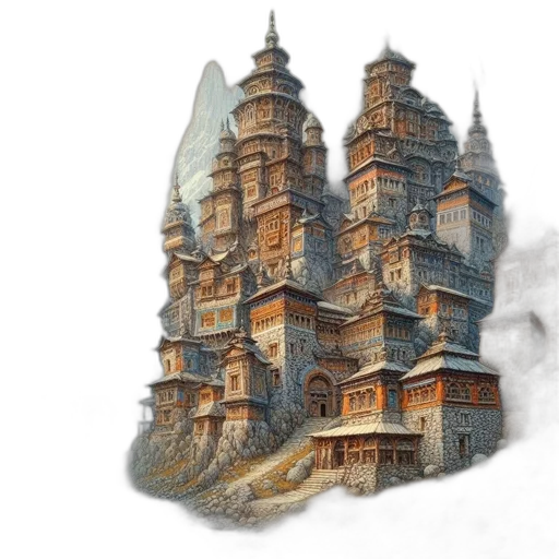 building, concept art, fantasy art, watercolor transparent PNG cut-out