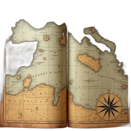 old, worn-out, map, faded transparent PNG cut-out