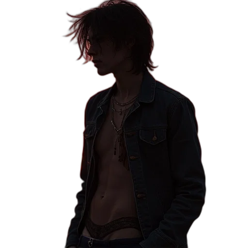jacket, hair, jewelry, photorealistic transparent PNG cut-out