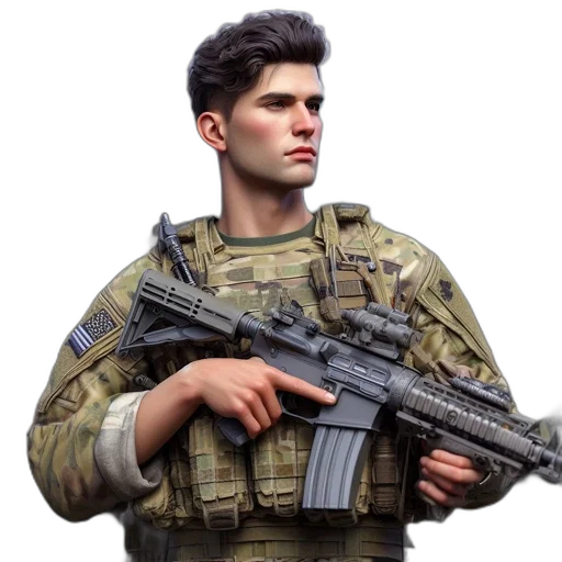 weapon, face, staff, jacket transparent PNG cut-out