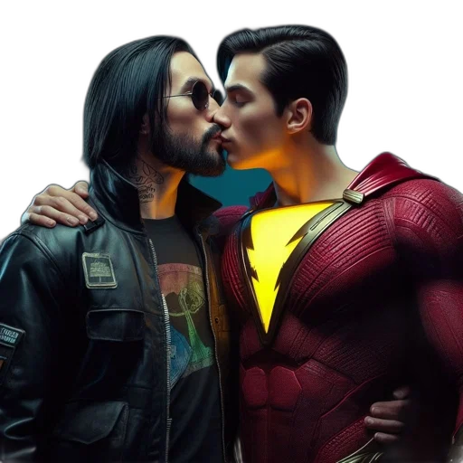 comic book art, two, men, embrace transparent PNG cut-out
