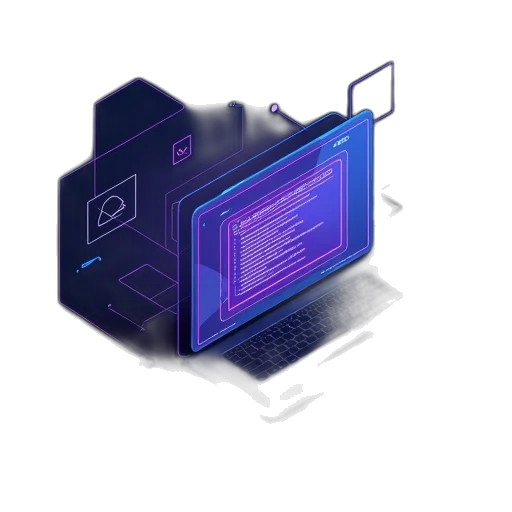 robot, weapon, 3d render, vaporwave transparent PNG cut-out