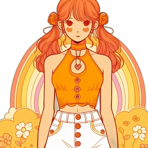 dress, flower, staff, anime transparent PNG cut-out