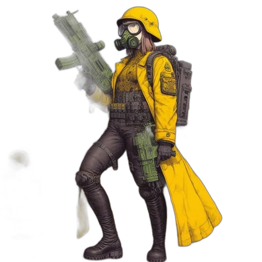 jacket, weapon, staff, mask transparent PNG cut-out