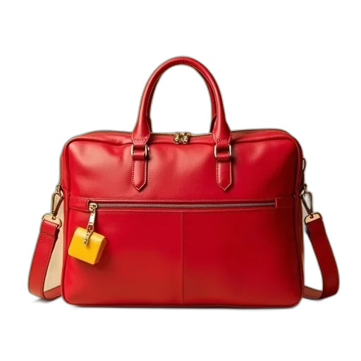 red, leather, briefcase, shiny transparent PNG cut-out