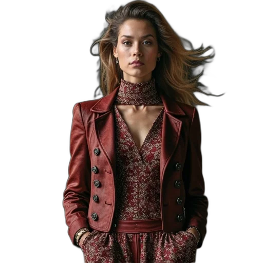 jacket, dress, jewelry, hair transparent PNG cut-out