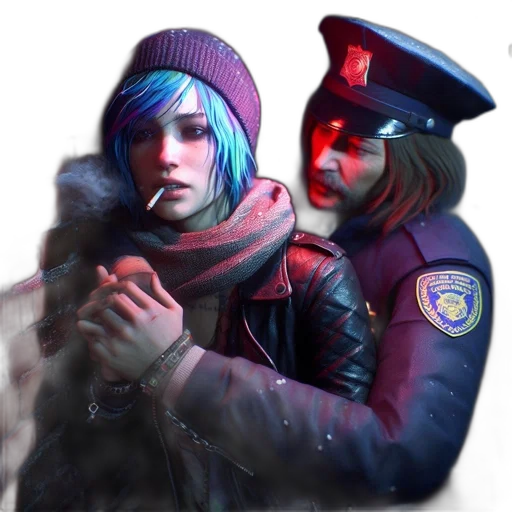 jacket, weapon, face, staff transparent PNG cut-out