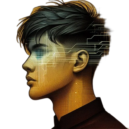 robot, face, mask, hair transparent PNG cut-out