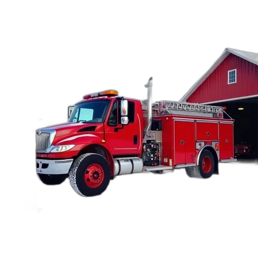 red, fire, truck, parked transparent PNG cut-out