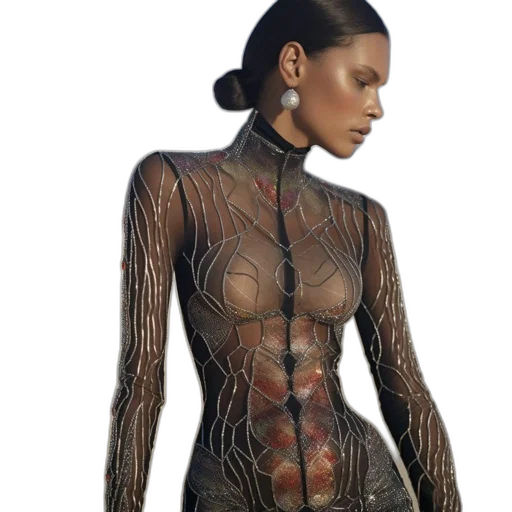 dress, jewelry, jacket, cyberpunk transparent PNG cut-out