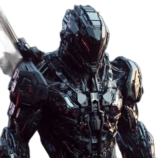 robot, weapon, concept art, 3d render transparent PNG cut-out