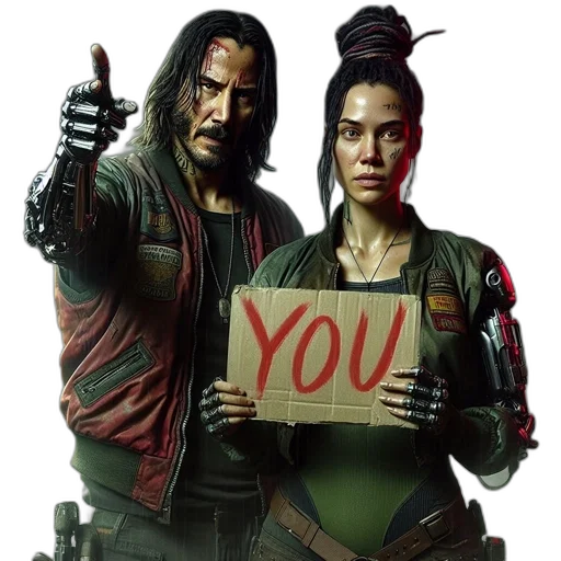 concept art, cyberpunk, comic book art, two transparent PNG cut-out