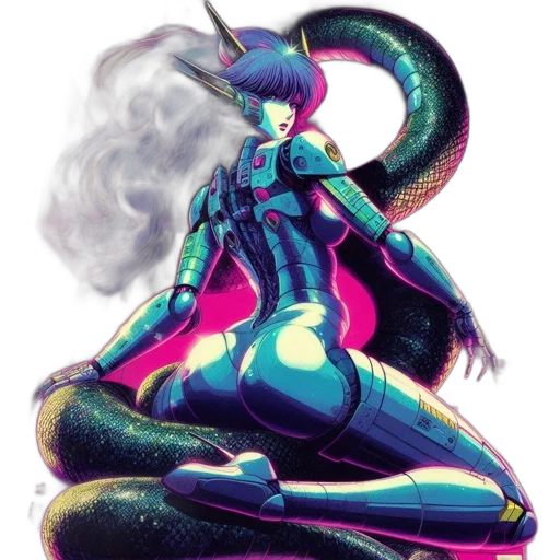 dragon, creature, robot, vaporwave transparent PNG cut-out