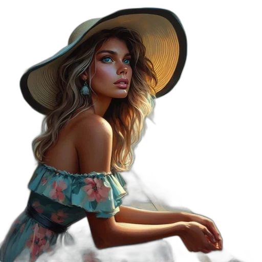 dress, hat, face, umbrella transparent PNG cut-out
