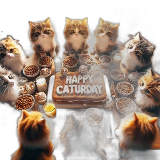 photorealistic, kittens, gather, around transparent PNG cut-out