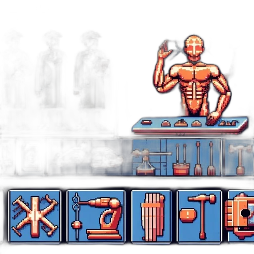 robot, pixel art, cyberpunk, concept art transparent PNG cut-out