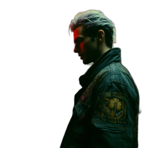 jacket, face, hair, cyberpunk transparent PNG cut-out