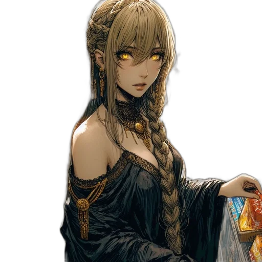 dress, jewelry, staff, hair transparent PNG cut-out