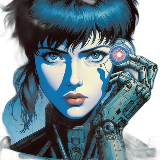 robot, face, cyberpunk, comic book art transparent PNG cut-out