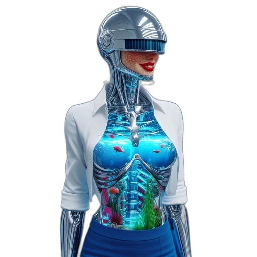robot, jacket, dress, cyberpunk transparent PNG cut-out