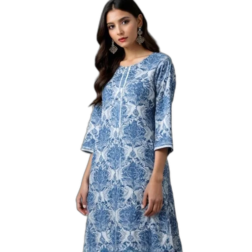 dress, blue, white, printed transparent PNG cut-out