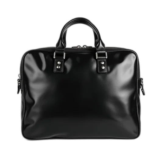 black, leather, briefcase, shiny transparent PNG cut-out