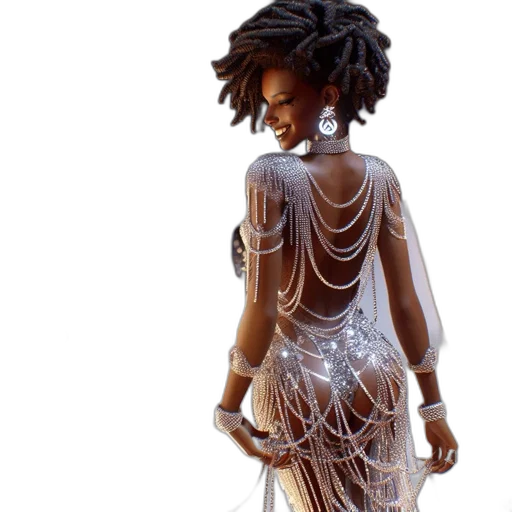 dress, jewelry, hair, 3d render transparent PNG cut-out