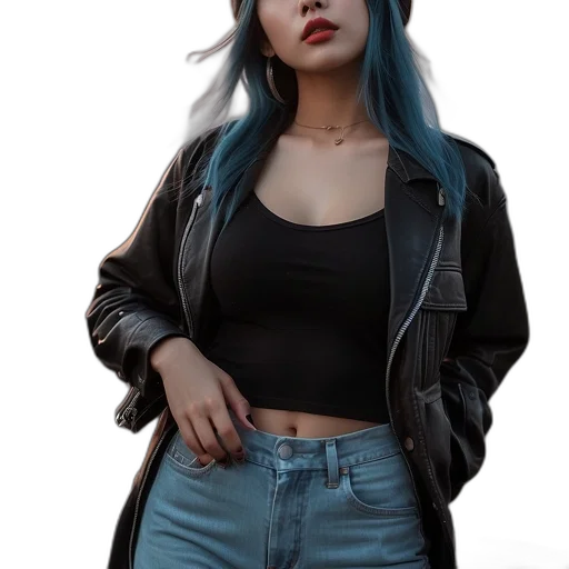 jacket, hat, jewelry, face transparent PNG cut-out