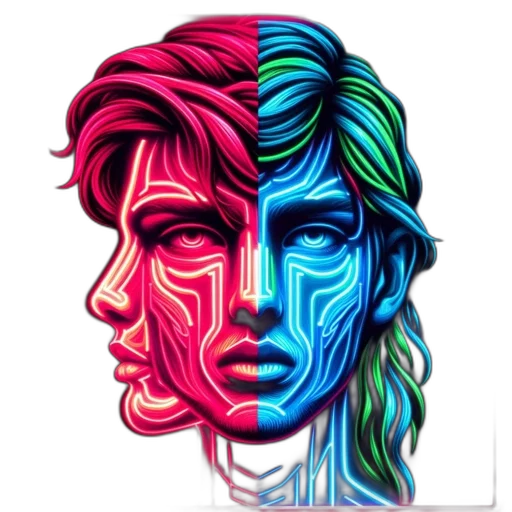 face, vaporwave, pixel art, comic book art transparent PNG cut-out