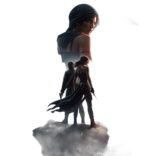 robot, creature, sword, staff transparent PNG cut-out