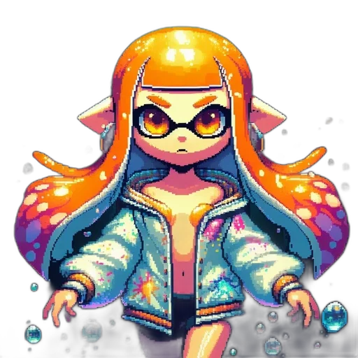 jacket, dress, staff, pixel art transparent PNG cut-out