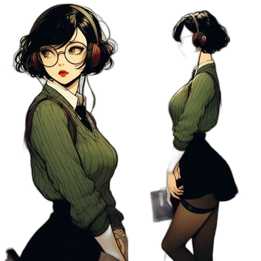 dress, jacket, staff, comic book art transparent PNG cut-out