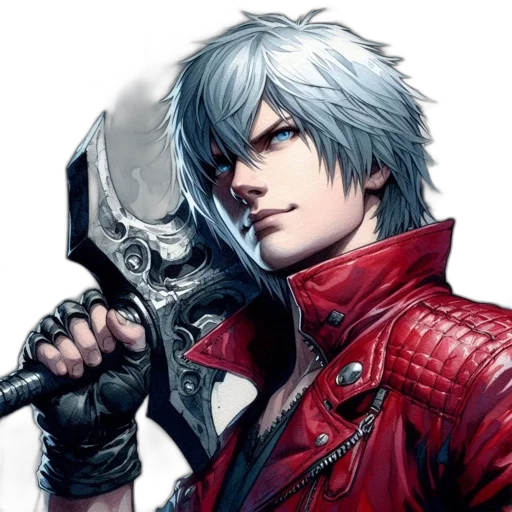 weapon, sword, face, jacket transparent PNG cut-out