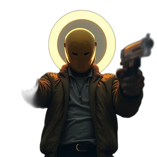 weapon, jacket, mask, staff transparent PNG cut-out