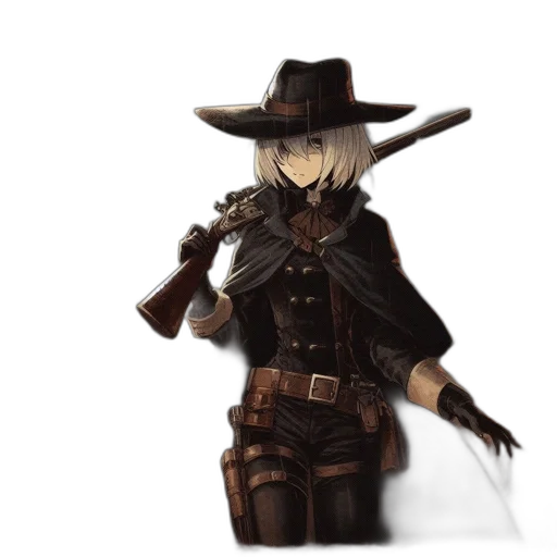 weapon, hat, staff, jacket transparent PNG cut-out