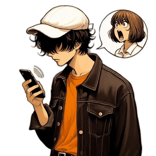 hat, jacket, comic book art, anime transparent PNG cut-out