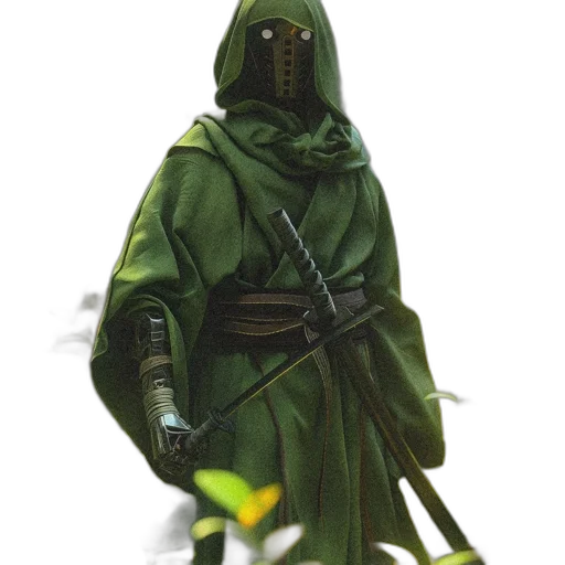 staff, jacket, mask, sword transparent PNG cut-out