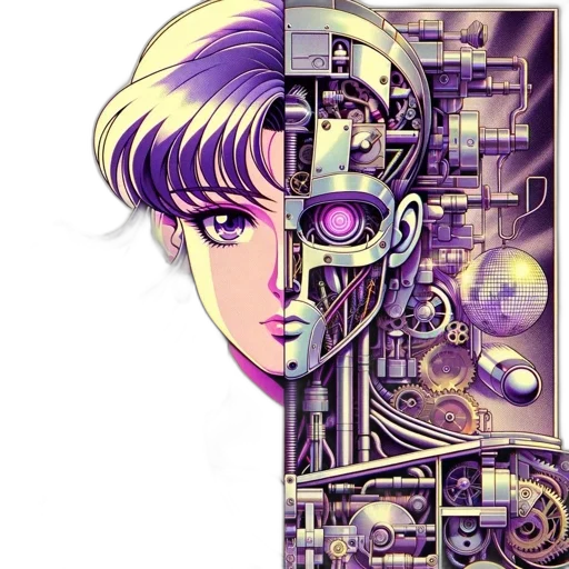 robot, face, weapon, cyberpunk transparent PNG cut-out