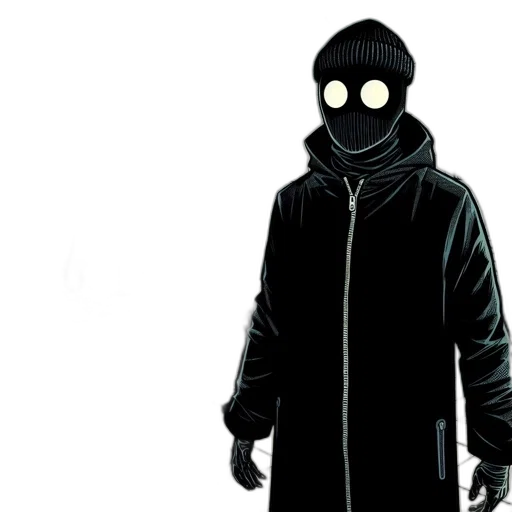 jacket, mask, creature, staff transparent PNG cut-out