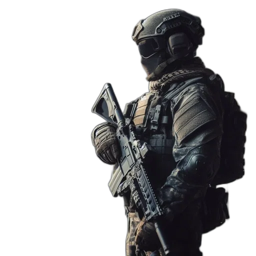 weapon, staff, jacket, face transparent PNG cut-out