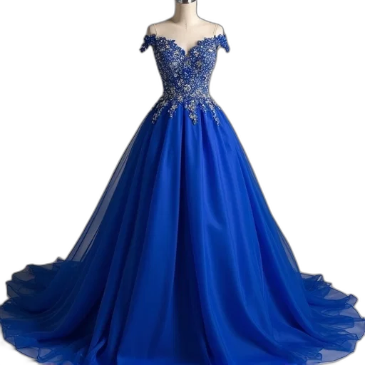 dress, blue, royal, off transparent PNG cut-out