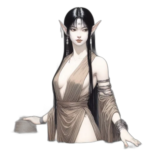 dress, staff, jewelry, fantasy art transparent PNG cut-out